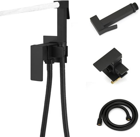 Homevacious Handheld Bidet Sprayer Faucet for Toilet with Hot and Cold Rough-in Valve Adjustable Water Pressure Square Brass Bidet Attachment Set for Feminine Pets and Baby Diaper Washing Matte Black