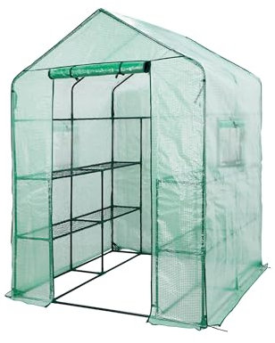 Top Home Solutions® Walk In Greenhouse - 8 Shelves Cold Frame Growhouse With Green PE Cover, 2 Windows, Roll-Up Zipped Door - Premium Quality GreenHouse For Plants, Garden And Outdoor