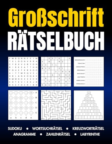 Großschrift Rätselbuch: Sudoku, Wortsuchrätsel, Kreuzworträtsel, Anagramme, Zahlenrätsel, Labyrinthe: 120 Großdruck Rätsel von Leicht bis Schwer