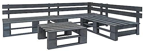 ULUYYUC 4-TLG. Garten-Sofagarnitur, Gartenbank Schlafsessel Mit Bettfunktion Eckbank Küche Gästebett Geeignet für Hinterhof Balkon Garten Außenbereich aus Paletten Holz Grau