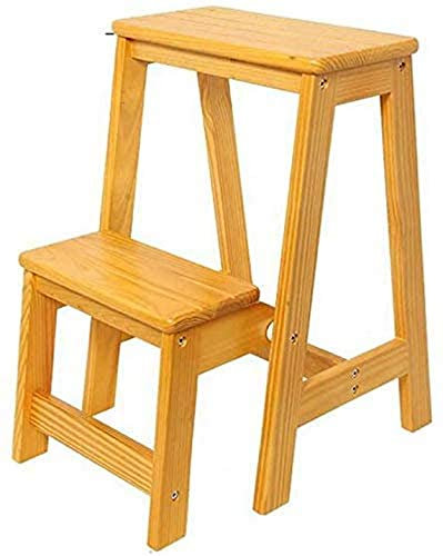 YDYUMN Leitern Klappbarer Leiterstuhl aus Holz, Leiterhocker, Massivholz-Leiterhocker, Multifunktions-Haushaltsleiter, Innenverdickung, zusammenklappbar, zweistufige kleine Treppe mit DOP