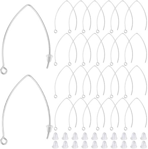 SOFPLATE 1 Scatola 40 Pezzi Ganci per Orecchini A Goccia Fili per Orecchini In Acciaio Inossidabile Argento Lungo Marquise A Forma di V Ganci per Orecchini con Dadi per Orecchie e Anello Pendenti Fili