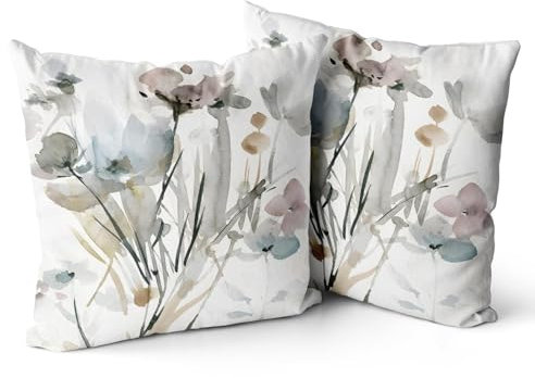 Snylcce Braun Creme Grau Teal Floral Kissenbezüge Aquarell Blume Couch Kissenbezüge 20x20 Zoll Satz von 2 Bauernhaus Home Decor für Zimmer Schlafzimmer Bett Kissen Outdoor 50x50 cm