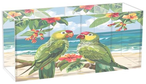 Papageien am Strand Acryl-Stifthalter mit 4 Fächern, Stiftebecher, Make-up-Pinselhalter