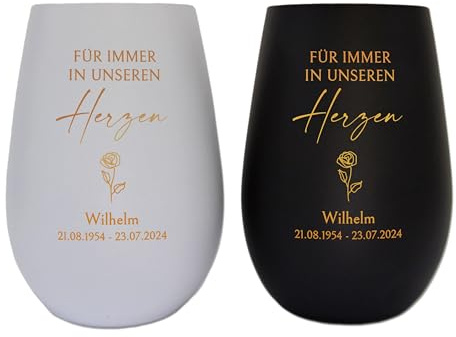 Feenstaub Windlicht Trauer, Trauerlicht personalisiert, Andenken an Verstorbene, Erinnerungslicht mit Spruch und Namen graviert, Memoriam Gedenklicht für Verstorbene, Kerzenglas mit Gravur, Rose