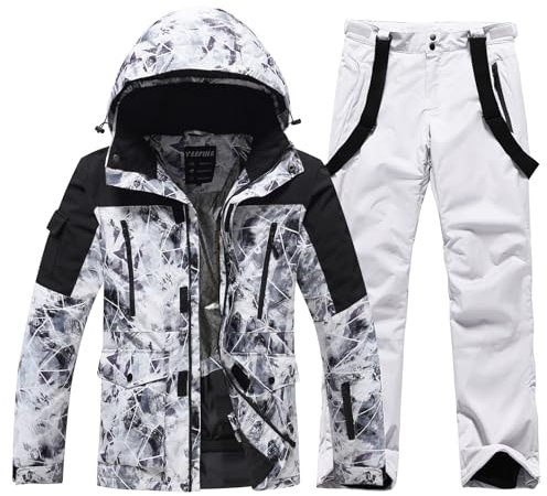 ALSOGO Combinaisons de ski pour hommes 2 pièces Ensembles de snowboard imperméables coupe-vent Veste et pantalon de ski chauds pour l'hiver pour le ski, le snowboard et l'escalade, M