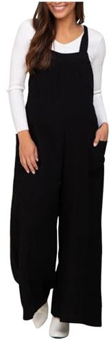 Pregnant Overalls Sales Women Casual Loose Solid Dungarees Maternity Bib Overalls Soft Comfy Jumpsuit Work Overalls Ladies Sleeveless Straps Pocket Wide Leg Jumpsuits Black