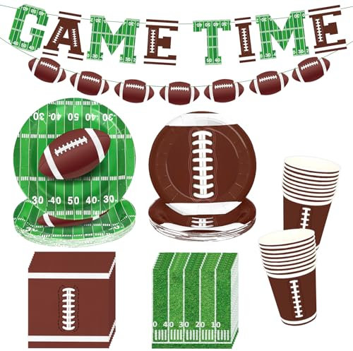175 Pcs Football Party Decoration for 24 Guests Football Plates Party Supplies Football Birthday Tableware Outdoor Supplies Barbecue Picnic Plates Napkins Party Decor