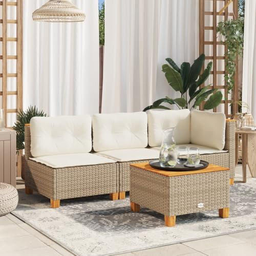 Somanki Gartensofa mit Kissen 3-Sitzer Beige Poly Rattan, Balkonmöbel, Gartenlounge, Gartenmöbel, Balkon Sofa, Terrassen Sofa, Terrassenmöbel - 365922