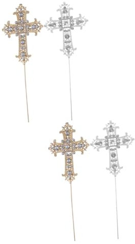 PRETYZOOM 2 Sätze Kreuzkucheneinsatz Tortendekoration Ostern Hichzeitstortendeko Goldene Tortendeko Party Decoration Strass-Cupcake- Cupcake- Überqueren Legierung 2 Stück * 2