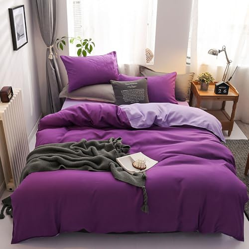 Highdi Juego de Ropa de Cama 4 piezas de Microfibra Suave, Funda Nórdica para Cama 120-220 Incluido 1 Funda de Edredón, 1 Ropa de cama y 1/2 Fundas Almohada (Cama 180cm 180x220cm,Violeta Claro Oscuro)