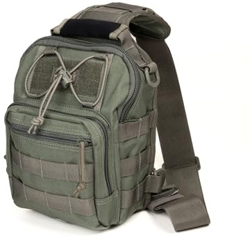 MAGFORCE Taktische Sling Bag „Hamburger Bag“ – Kompakte Schulter- und Brusttasche mit Molle-System, Leichtes Nylon, Große Kapazität, Mehrere Fächer, mit Tragegurt Laub, Größe S – 1050D