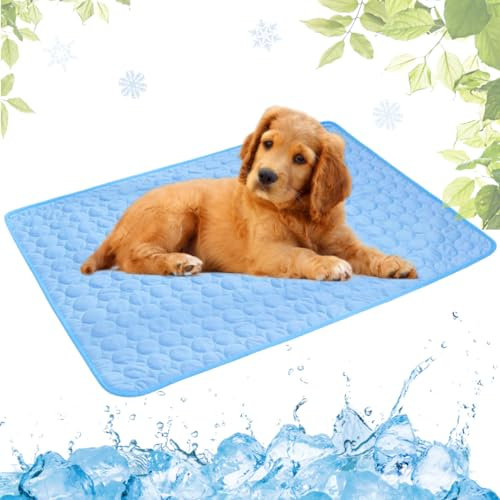 LEZUAN Kühlmatte Hunde, Selbstkühlende Hundematte, Kühldecke Katzen, Ungiftig Kühlkissen für Haustiere, Waschbar Hund Kältematte für Drinnen, Draußen und Auto, Blau,40x50cm