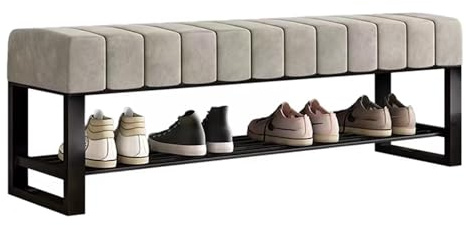Schuhbank mit Stauraum und Sitzfläche, Platzsparendes Schuhregal | Sitzbank aus robustem, Metallrahmen, komfortabler Schuhschrank mit Sitzbank für Flur, Diele(Gray,80cm(31.4))