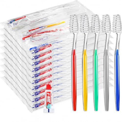 150 spazzolini da denti usa e getta con dentifricio, confezionati singolarmente, spazzolini da denti usa e getta, per ospiti dell'hotel, viaggi e campeggio (5 colori)