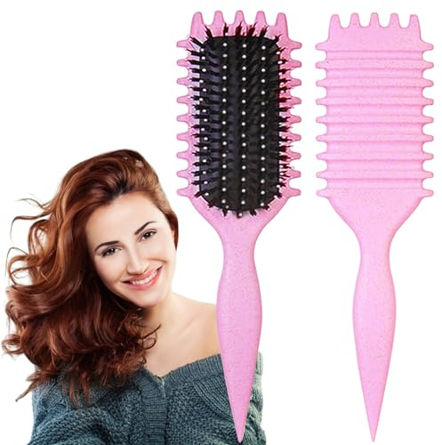 Curl Defining Brush, 1 PCS Curly Hair Brush, Brush for Curly Hair, for Combing and Shaping Men's and Women's Curls to Reduce Pulling (Pink)