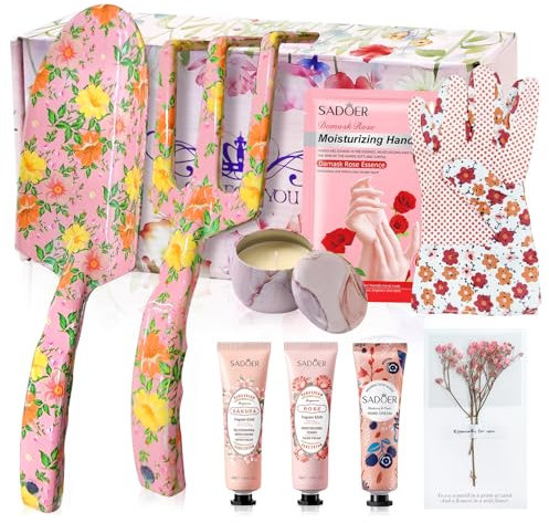 YORFULL Outils Jardinage, 9 Pièces Kit Jardinage Adulte avec Gants, Pelle, Griffe, Bougies, Crème pour Les Mains, Outil Jardinage à Motifs Floraux avec Une Belle Boîte Cadeau