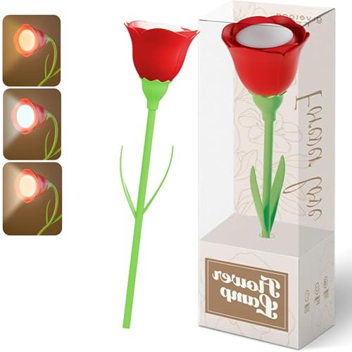 Schöne Rose Leselampe Kinder - originelle Geschenk - Unendlich Flexibel - Stufenloses Dimmen, Kabellos Akku Lampe - USB Aufladbar Hals LED Leselampe für Buch Lesen Im Bett, Buchlampe für Buchliebhaber