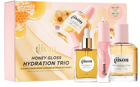 Gisou Honey Gloss Hydration Trio, Wildflower Honey Hair Perfume, Watermelon Sugar Lip Oil, Hair Oil, Shine-Boosting Set