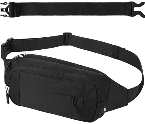 patinadrift Bauchtasche Gürteltasche mit Einem 30 cm Verlängerten Gürtel Damen und Herren Hüfttasche Bauchtasche Geeignet für Reise und Alle Outdoor Aktivitäten(Schwarz)