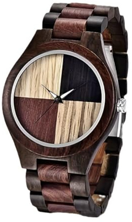 Men's Wooden Watch with Multicolour Natural Wood Dial – Lightweight Adjustable Wood Strap – Japanese Quartz Movement – Gift Box Included – Unique Handmade Style for Everyday Wear & Gifting