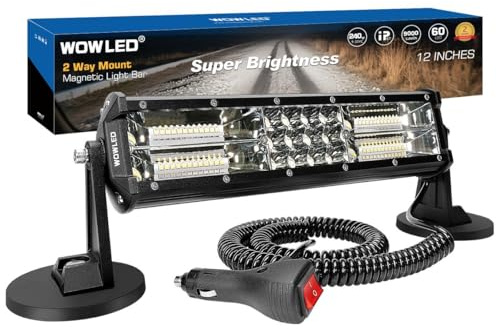 WOWLED Magnetic Light Bar Magnetische Lichtleiste, 12 Zoll tragbarer Zigarettenanzünder-Magnetstrahler für Autos, superhelle starke Magnete, 4-fach verstellbare LED-Arbeitsleuchte für 4x4-Geländewagen