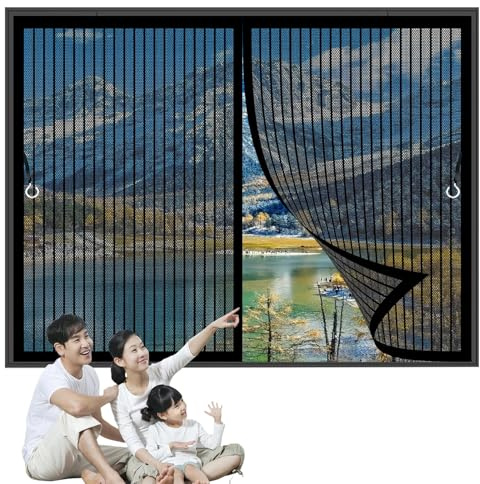 Tenda Anti Mosche 49 x 40 cm Si Chiude da Sola, Rete Fine, Chiusura Automatica Zanzariera Magnetica Chiusura Personalizzabile Adatta a Finestra di Multi Tipi, Nero
