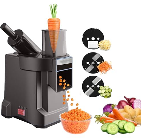 Cortador de verduras eléctrica con 3 cuchillas de acero inoxidable, cortador verduras multifuncional,rebana, corta en cubos y tritura,2 tolvas de alimentación de gran tamaño,trituradora de cebolla