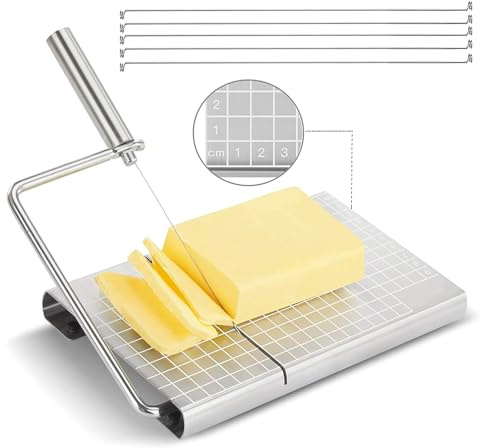 Gevvnss Trancheuse à Fromage en Acier Inoxydable,Coupe Fromage avec Balance et 5 Fils D'acier,Planche à Découper le Fromage pour Bloc de Fromage Beurre,Foie Gras etc