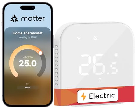 Meross Smart Thermostat for Electric Underfloor Heating, WiFi Thermostat Works with Matter, HomeKit, Alexa, Google and Home Assistant, Smart Heating with Timer, App Control, Energy Saving, Hubless