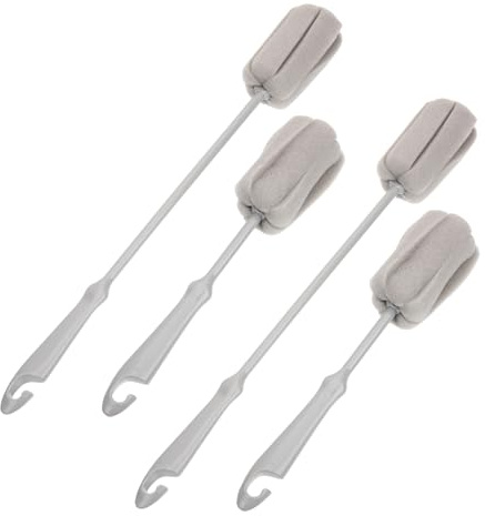 VILLFUL 4pcs Bottle Scrubber Brush with Sponge Heads Long Handle Cleaning Brushes for Water Bottles Glass Cups and Absorbent Material Easy Storage with Hanging Hooks