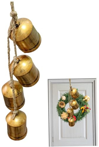 Campanas de Navidad para decoración, Campana de Vaca de 26 Pulgadas de Largo, Campana rústica Vintage para Colgar en la Pared, 4 Campanas Doradas de la Suerte, Navidad portátil para decoración para c