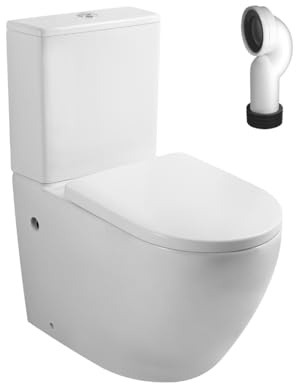 Wc Inodoro Completo Compacto Adosado a Pared Redondo con Sistema Rimless | Wc Completo con Salida Dual y Asiento Amortiguado