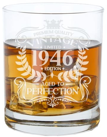 Always Looking Good 80th Birthday Gift for Men Vintage 1946 Aged to Perfection Engraved Whiskey Glass Present for 80 Year Old Etched Whisky Bourbon Scotch Lowball Tumbler Glasses