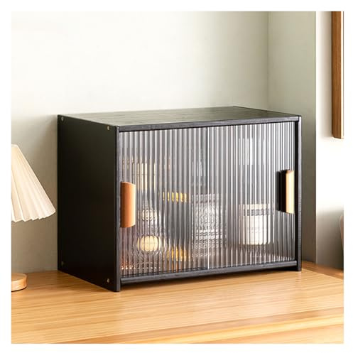 Modern Wooden Drinks Cabinet with 2 Sliding Striped Glass Doors - Stylish Kitchen Pantry Storage Sideboard Console for Dining Room & Kitchen nization