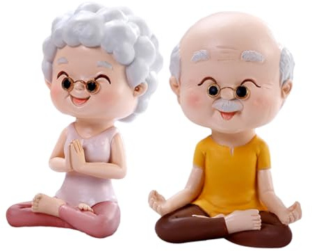 DECHOUS 2 Stück Paarfiguren Älteres Ehepaar Yoga Figur Tortendekoration aus Stabilem Material Geschenkidee für Hochzeit und Jubiläum