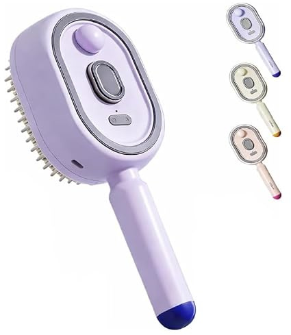 Peigne de massage électrique à coussin d'air et spray, autonettoyant et anti-nœuds,picots ronds et doux pour le cuir chevelu, brosse à cheveux antistatique volumisante pour cheveux frisés (Violet)