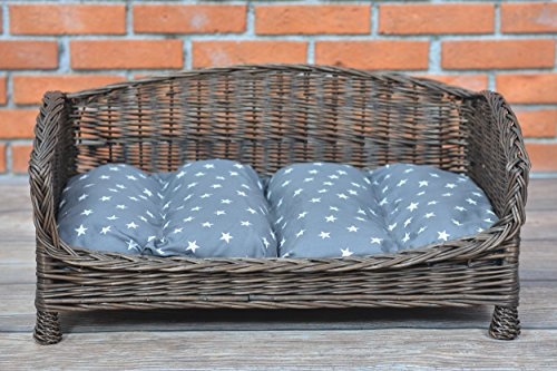 e-wicker24 Alles aus Weide Tierkorb Hundekorb Lager aus Weide für Hund Katze mit weichem Kissen Liegestuhl für Tiere Katzenlager Hundlager Hundebett Katzenbett (74x52 H39, Dunkelbraun)