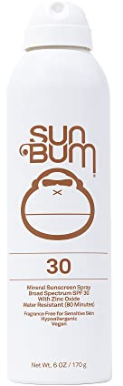 Sun Bum Mineral SPF 30 Sunscreen Body Spray - NEW FORMULA Water-Resistant Broad Spectrum Moisturizing Sunscreen with Vitamin E - Hawaii 104 Act Compliant (Made without Octinoxate & Oxybenzone) - 6 oz