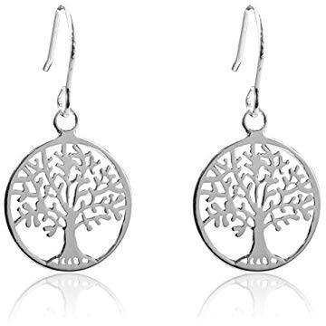 925 Solid Sterling Silver Tree Of Life Hook Earrings