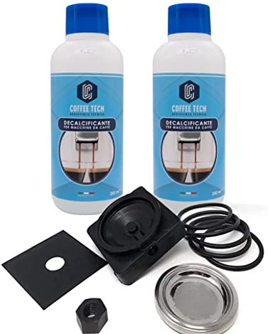 Kit de mantenimiento descalcificante para máquina de café con cápsulas – Recambios Frog Didiesse con 1 filtro de obleas de ducha de 44 mm, 5 juntas Viton, 1 porta vaivdes, 2 grosores, 1 tuerca y 1