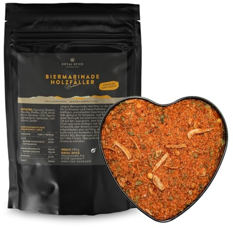 Royal Spice - Biermarinade Holzfäller für saftiges, zartes & aromatisches Fleisch - 240g BBQ Gewürzmischung als Steak Marinade für Schwein & Rind - Marinade zum Anrühren mit Bier