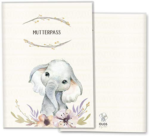 OLGS Mutterpasshülle Wildnis Elefant, robuste Kunststoff Schutzhülle für Mutterpass, nicht personalisiert, Schwangerschaftsbedarf