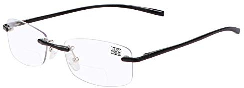 Randlos Bifokale Lesebrille Blau Licht blockierende Computer Brille mit Federbügelscharnier Vintage für Unisex Frauen Männer Nah und Fern Titanlegierung Vergrößerungs Blaulichtfilter Presbyopie Leser