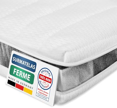 AM Qualitätsmatratzen - Surmatelas 160 x 200 cm Dur - Housse de surmatelas Amovible et Lavable - Surmatelas Ferme 160x200 Mousse 6 cm - Topper pour Un Bon Sommeil - 160/200 White