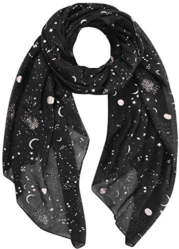 Yuson Girl Schal Damen Leicht Halstuch Gold and Silver Diffused Stars Schal ChiffontüCher Geschenk für Frauen 70 * 180cm Ganzjährig(Schwarz)