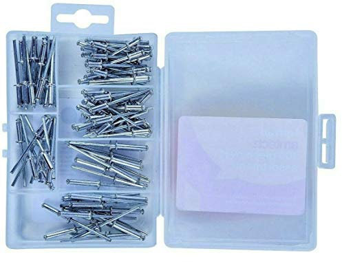 PaulStore 100PC Blind Rivets Set Assorted Hand Rivet POP Aluminium Head Steel Shank 6 Size