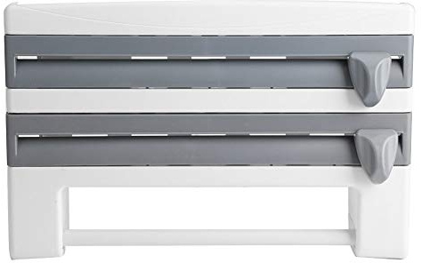 Wandrollenhalter, An der Wand montierter Küchenrollenhalter 3 Rollen Küchenrollenspender mit Gewürzregal mit scharfem Klingenschneider Zum Einwickeln von Papierhandtüchern(Grau)