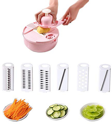 NC Cortador de verduras 12 en 1, cortador de verduras, cortador de cebolla fruta, puede ser utilizado como una cesta de verduras, un buen ayudante en la cocina sin herir las manos [Rosa]