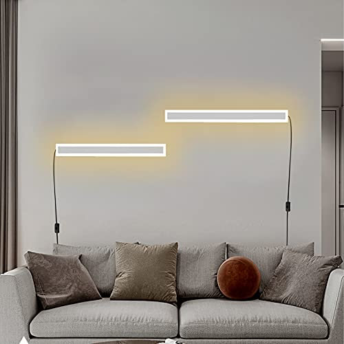LED Schlafzimmer Wandlampe Innen mit Schalter und Stecker Weiß Dimmbar Wandleuchte Lang Lichtleiste Wandbeleuchtung Up and Down Flurlampe Nachttischlampe Wohnzimmer Treppenhaus, 2700-6500K,120cm 68w